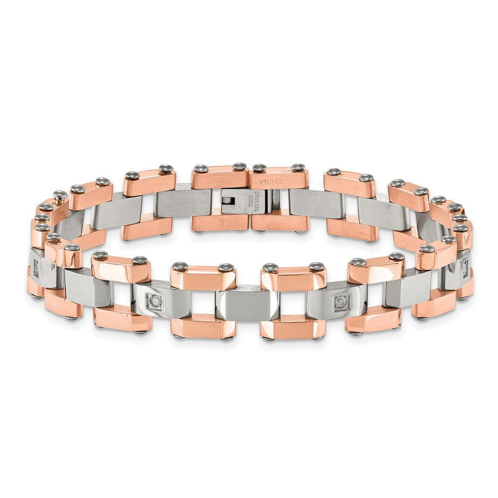 Chisel Stainless Steel Polished Rose IP-plated with 1/5 carat Diamond 8.75 inch Bracelet