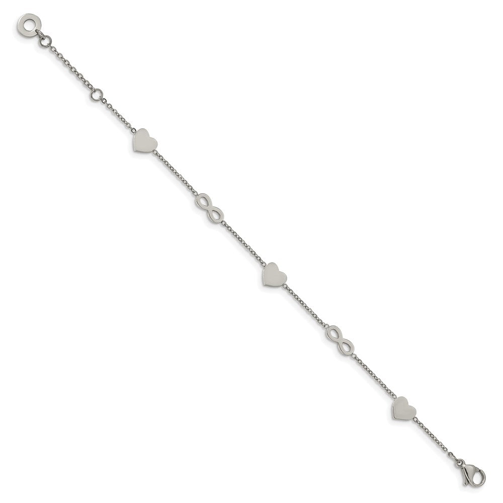 Chisel Stainless Steel Polished Heart and Infinity 7 inch Bracelet with 1 inch Extension