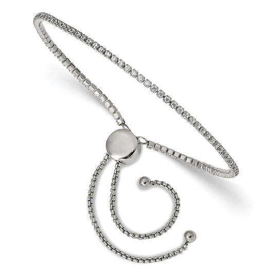 Chisel Stainless Steel Polished CZ Adjustable Bracelet