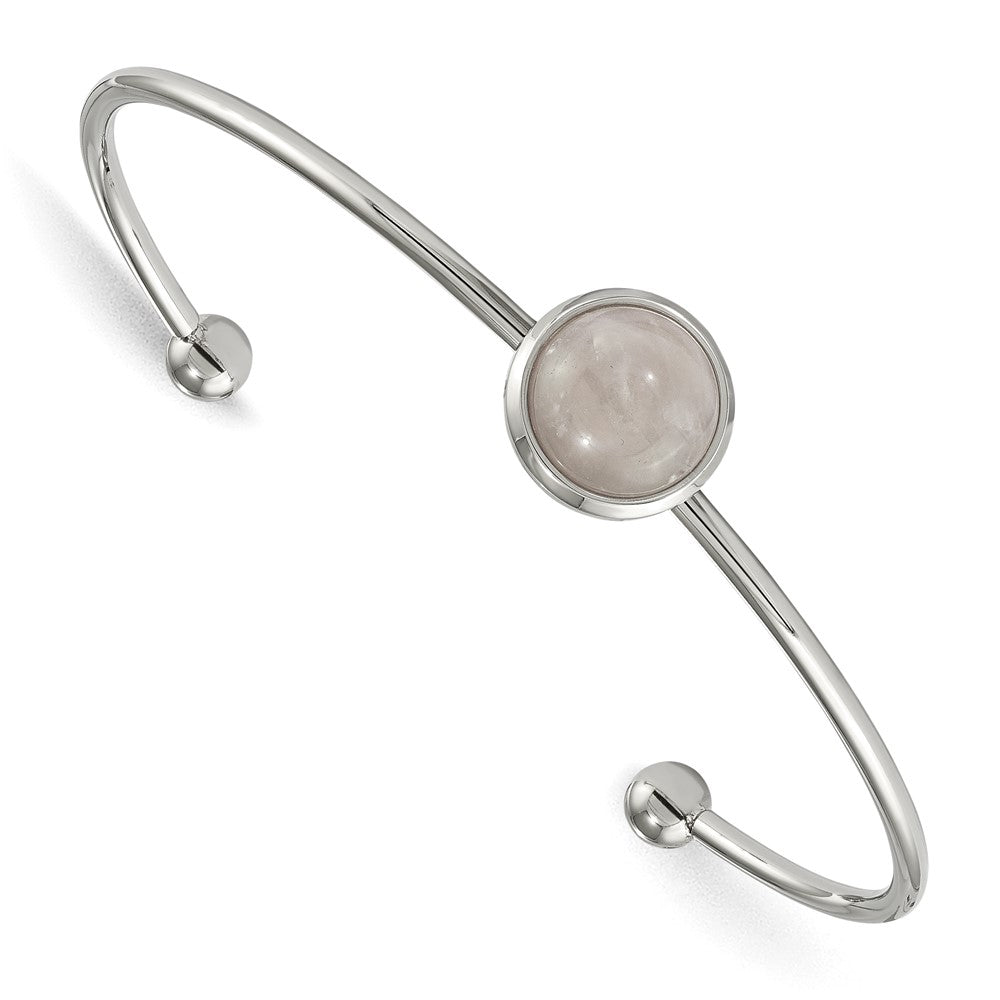 Chisel Stainless Steel Polished with Rose Quartz Cuff Bangle