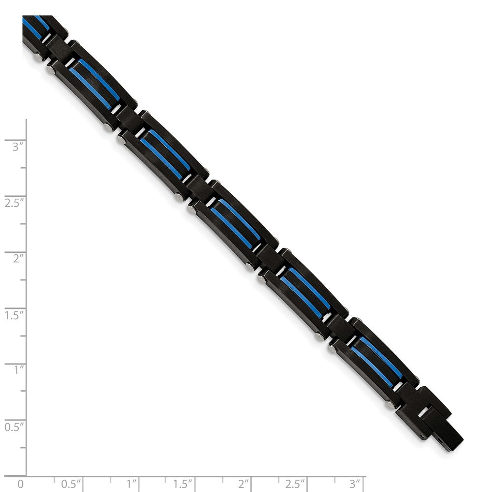 Chisel Stainless Steel Brushed and Polished Black and Blue IP-plated 8.5 inch Link Bracelet