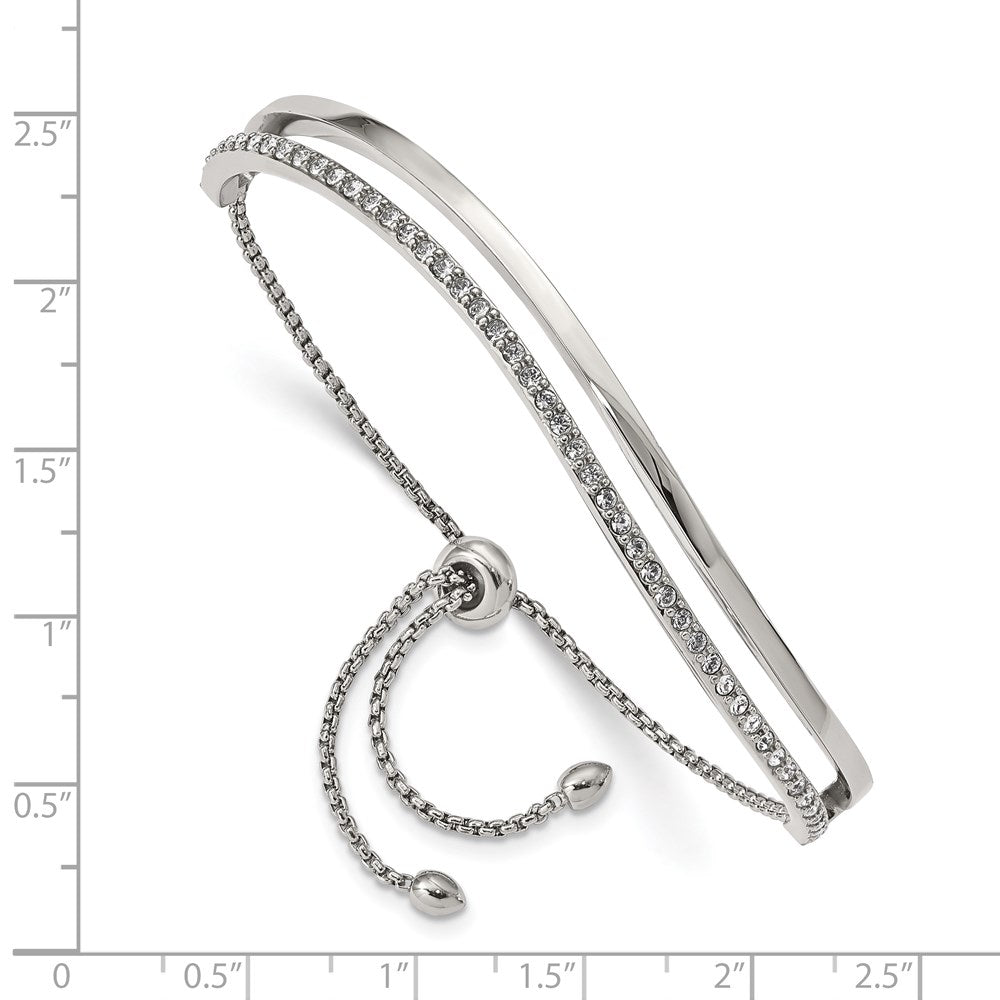 Chisel Stainless Steel Polished with Crystals Adjustable Bangle Bracelet
