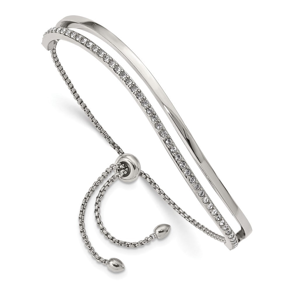 Chisel Stainless Steel Polished with Crystals Adjustable Bangle Bracelet