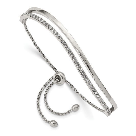 Chisel Stainless Steel Polished with Crystals Adjustable Bangle Bracelet