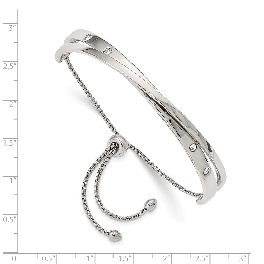 Chisel Stainless Steel Polished with Crystals Adjustable Bangle Bracelet