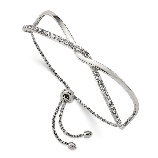 Chisel Stainless Steel Polished with Crystals Twised Adjustable Bangle Bracelet