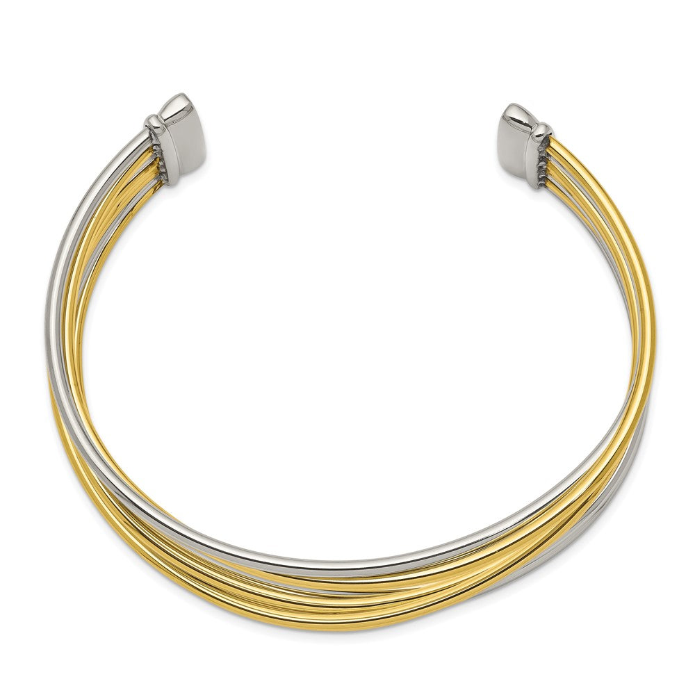 Chisel Stainless Steel Polished Yellow IP-plated Twisted Cuff Bangle