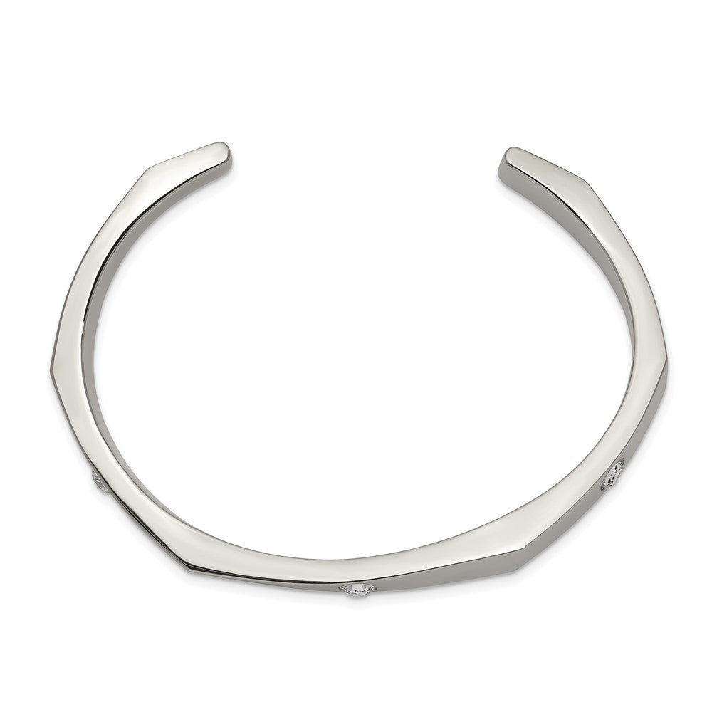 Chisel Stainless Steel Polished with Crystals 6mm Cuff Bangle
