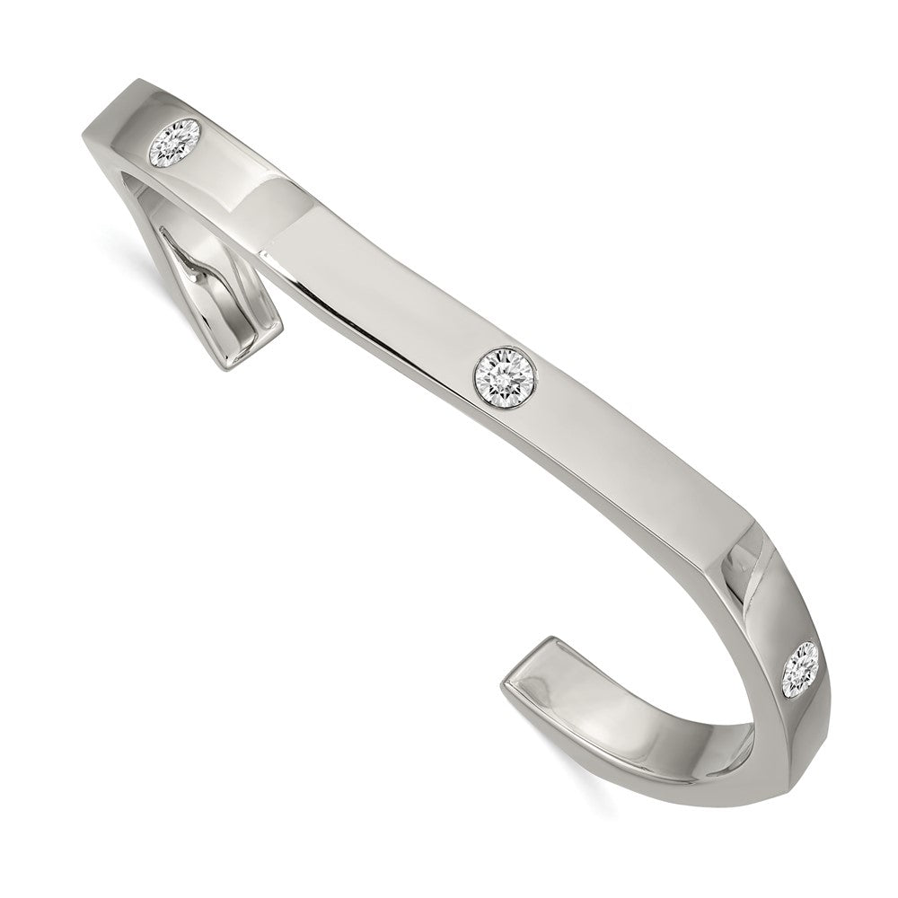 Chisel Stainless Steel Polished with Crystals 6mm Cuff Bangle
