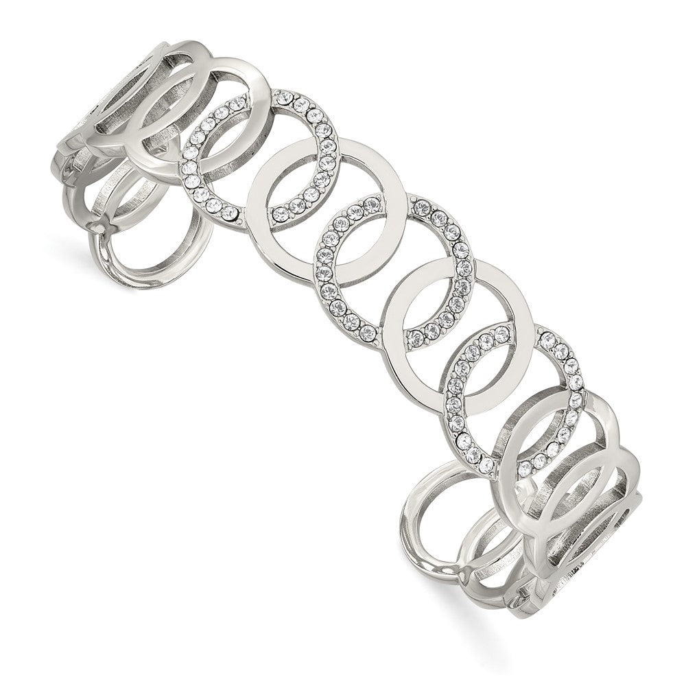 Chisel Stainless Steel Polished with Crystals 14.5mm Circles Cuff Bangle
