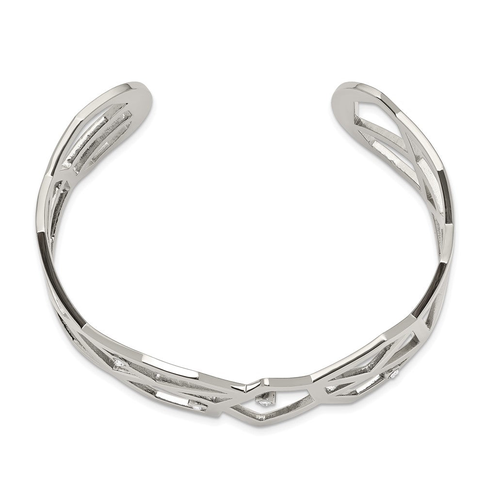 Chisel Stainless Steel Polished with Crystals Geometric Bangle