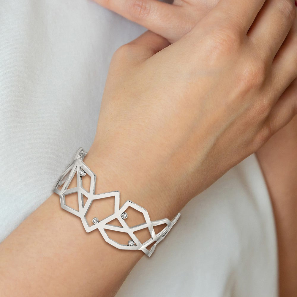 Chisel Stainless Steel Polished with Crystals Geometric Bangle