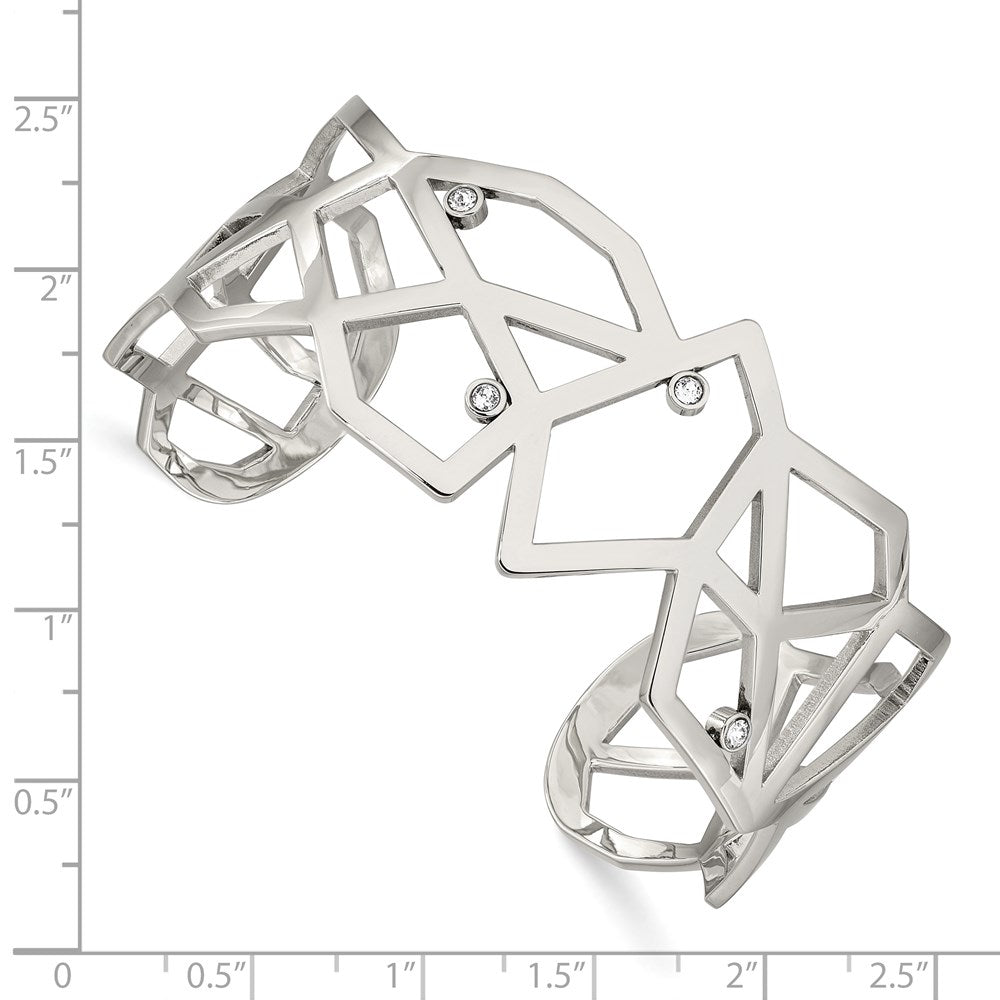 Chisel Stainless Steel Polished with Crystals Geometric Bangle