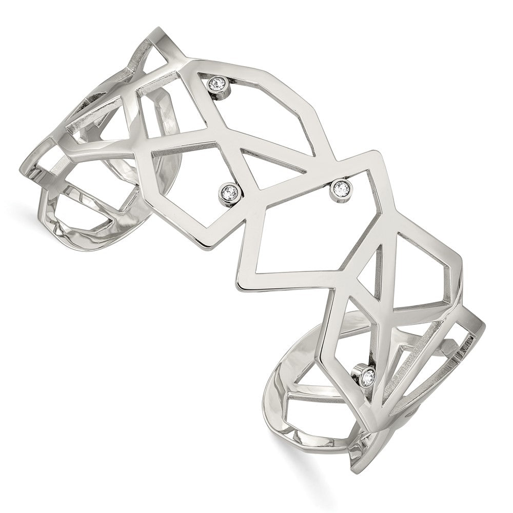 Chisel Stainless Steel Polished with Crystals Geometric Bangle