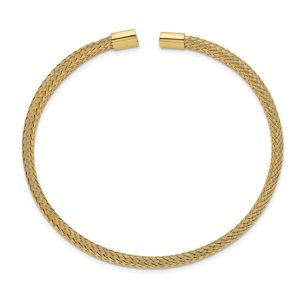 Chisel Stainless Steel Polished Yellow IP-plated 6mm Mesh Wire Cuff Bangle