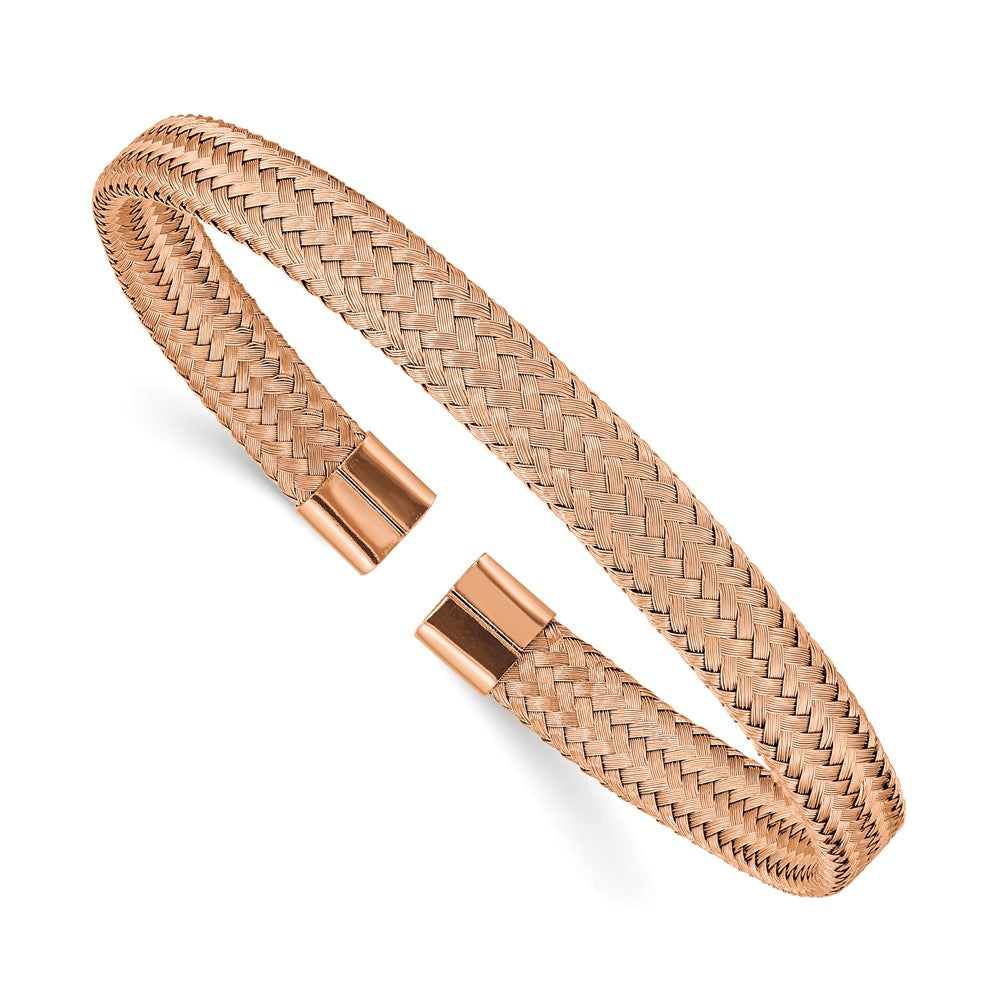 Chisel Stainless Steel Polished Rose IP-plated 6mm Mesh Wire Cuff Bangle