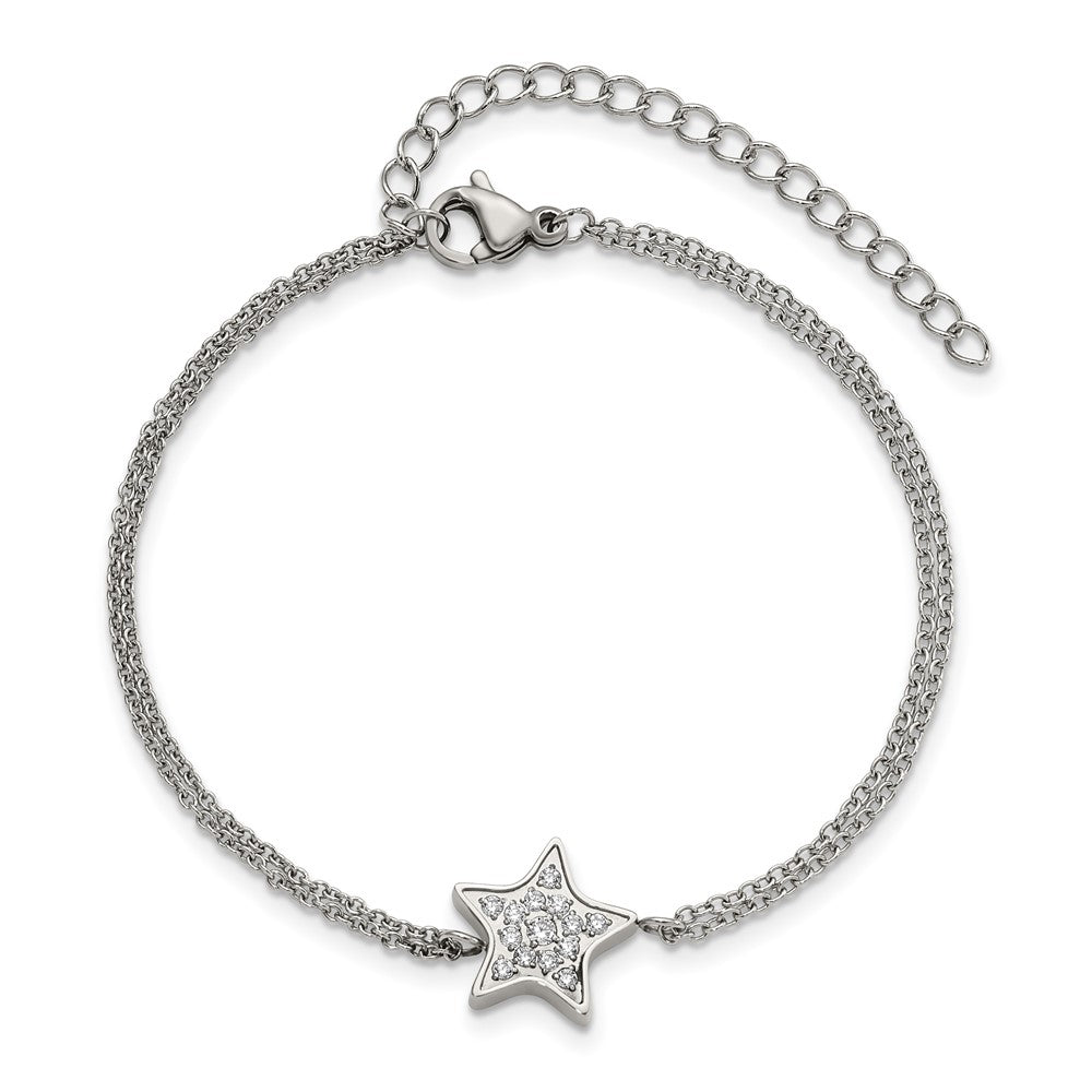 Chisel Stainless Steel Polished with CZ Star 6.25 inch Bracelet with 2 inch Extension