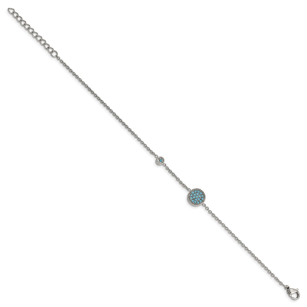 Chisel Stainless Steel Polished Reconstructed Turquoise 7 inch Bracelet with 1.25 inch Extension