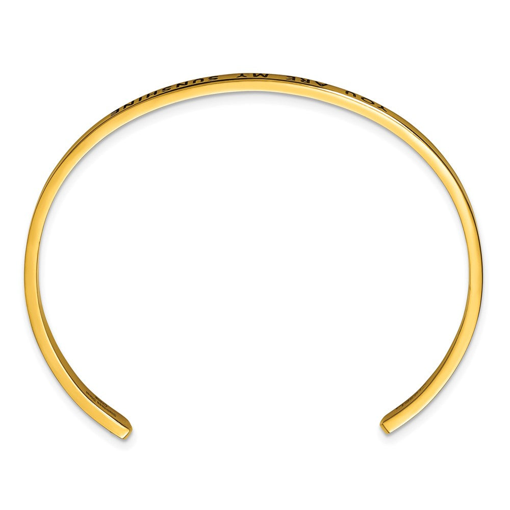 Chisel Stainless Steel Polished Yellow IP-plated and  Enameled with Crystal YOU ARE MY SUNSHINE 3mm Cuff Bangle