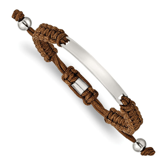 Chisel Stainless Steel Polished Brown Nylon Adjustable ID Bracelet