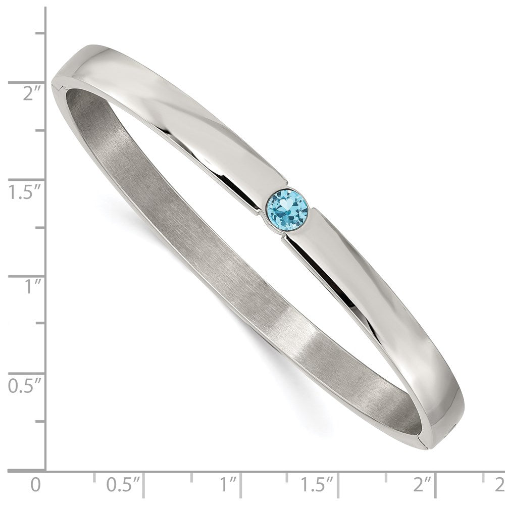 Chisel Stainless Steel Polished with Blue Preciosa Crystal 6mm Hinged Bangle