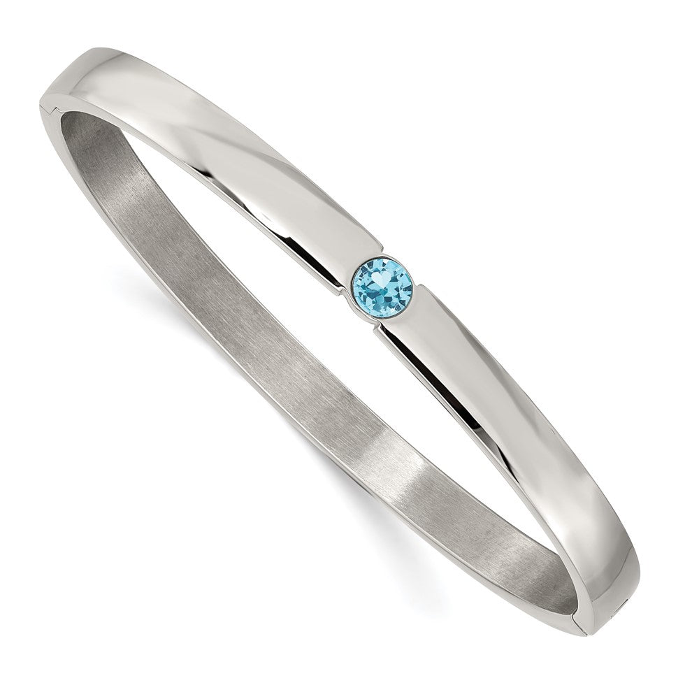 Chisel Stainless Steel Polished with Blue Preciosa Crystal 6mm Hinged Bangle
