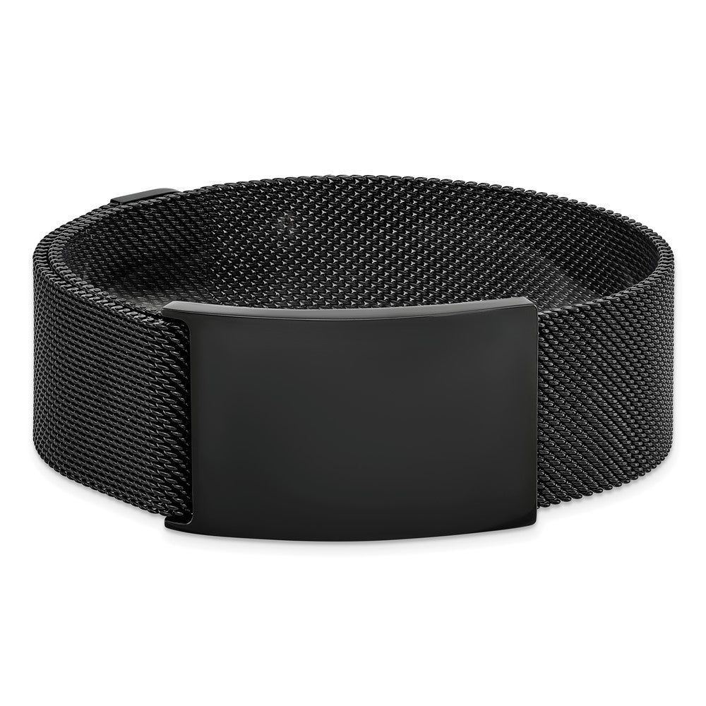 Chisel Stainless Steel Polished Black IP-plated Mesh Adjustable ID Bracelet