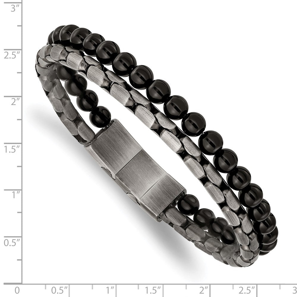 Chisel Stainless Steel Brushed Antique Bronze-plated Agate Beaded 8.5 inch Bracelet with .5 inch Extension