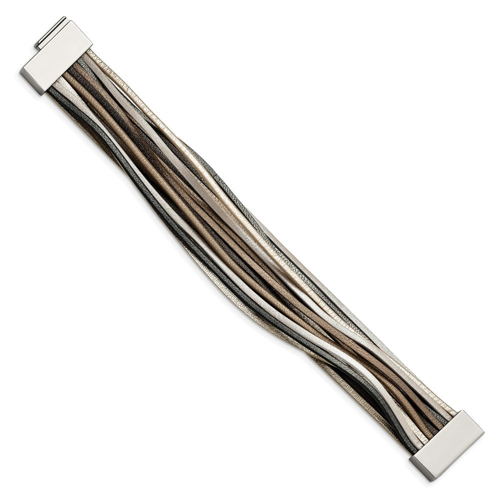 Chisel Stainless Steel Polished Multi-Strand Metallic Faux Leather 7.25 inch Bracelet
