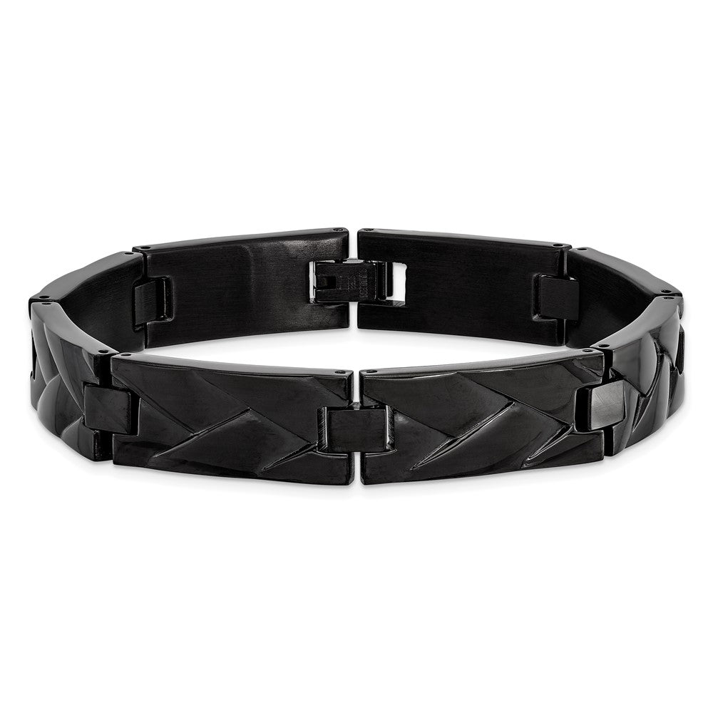 Chisel Stainless Steel Polished Black IP-plated Grooved Design Link 9 inch Bracelet