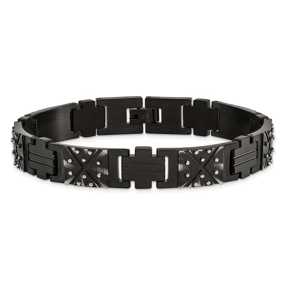 Chisel Stainless Steel Antiqued and Brushed Black IP-plated 9.25 inch Link Bracelet