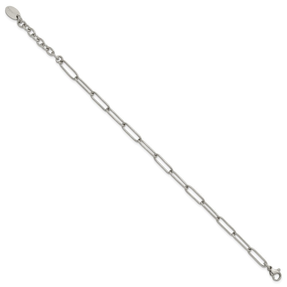 Chisel Stainless Steel Polished Elongated Open Link Paperclip 7 inch Bracelet with 1.25 inch Extension