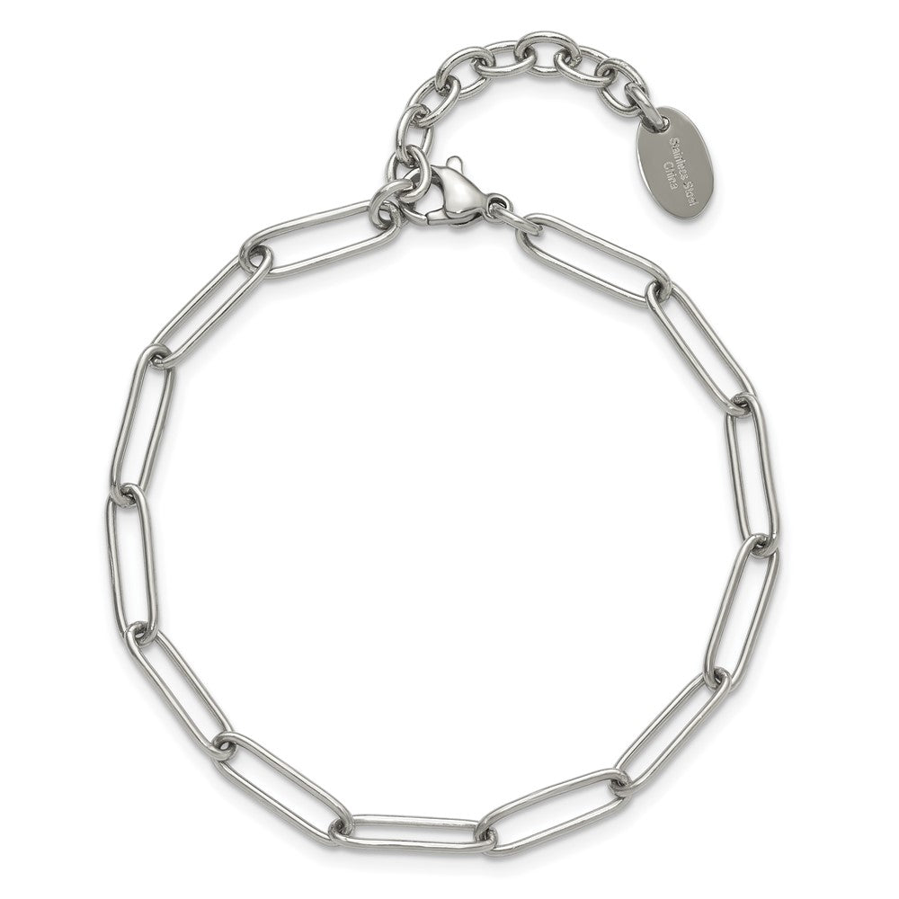 Chisel Stainless Steel Polished Elongated Open Link Paperclip 7 inch Bracelet with 1.25 inch Extension