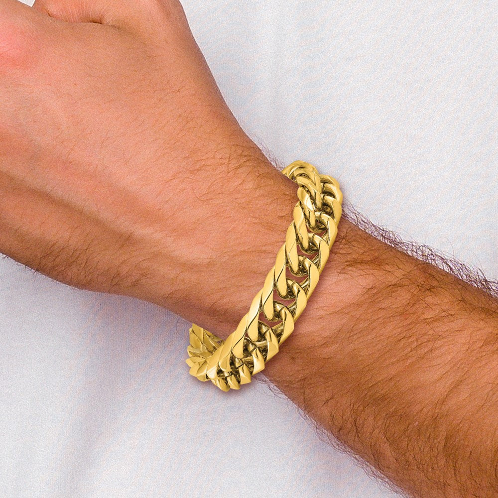 Chisel Stainless Steel Polished Yellow IP-plated 16mm 8.5 inch Heavy Curb Link Bracelet