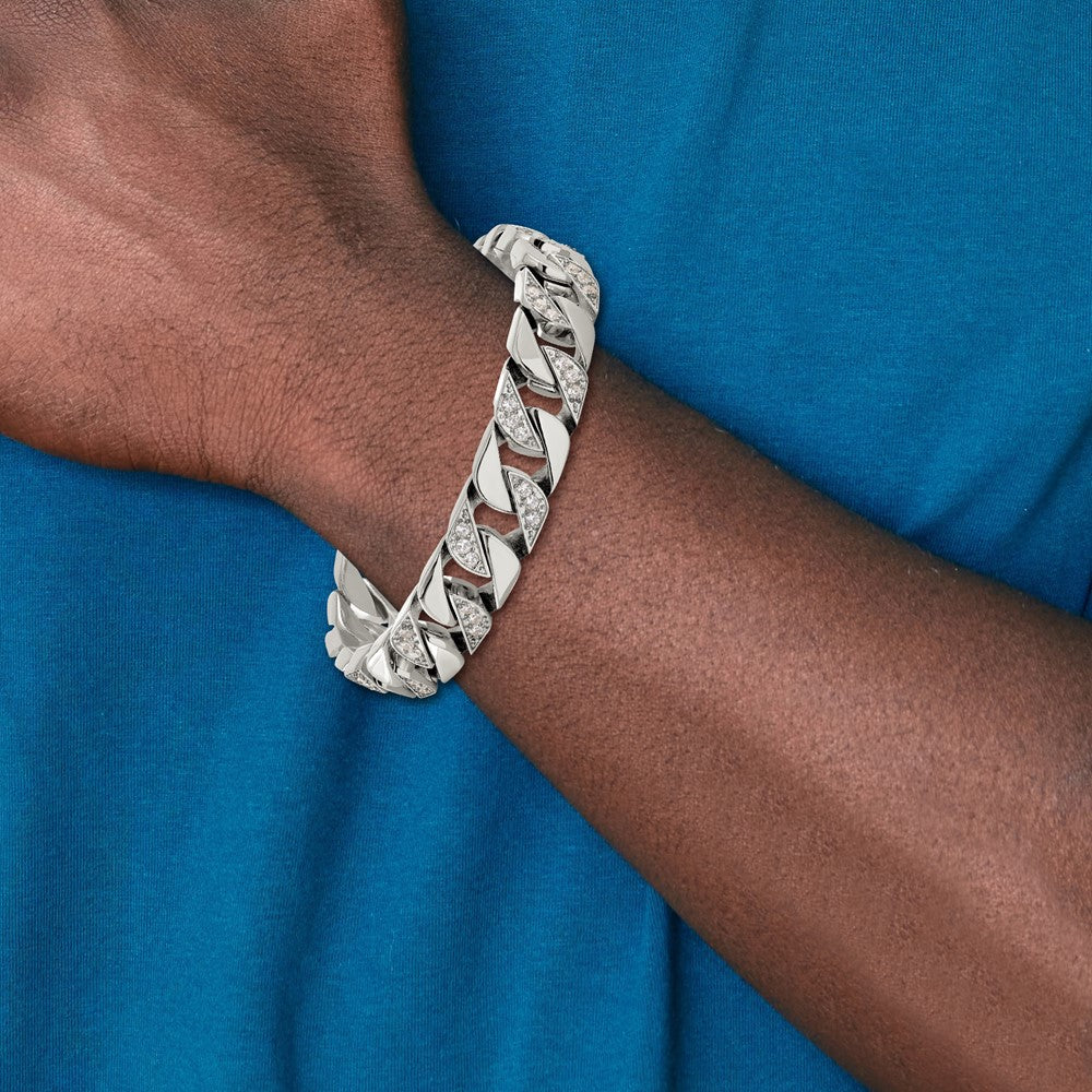 Chisel Stainless Steel Polished with CZ 8.5 inch Curb Link Bracelet