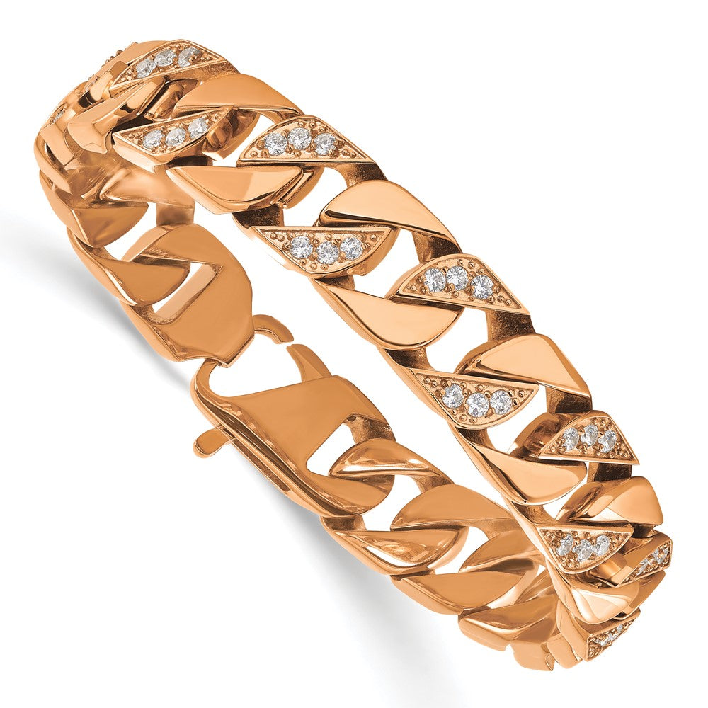 Chisel Stainless Steel Polished Rose IP-plated with CZ 7.75 inch Curb Link Bracelet