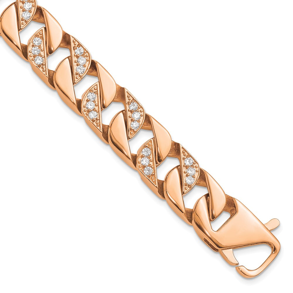 Chisel Stainless Steel Polished Rose IP-plated with CZ 7.75 inch Curb Link Bracelet