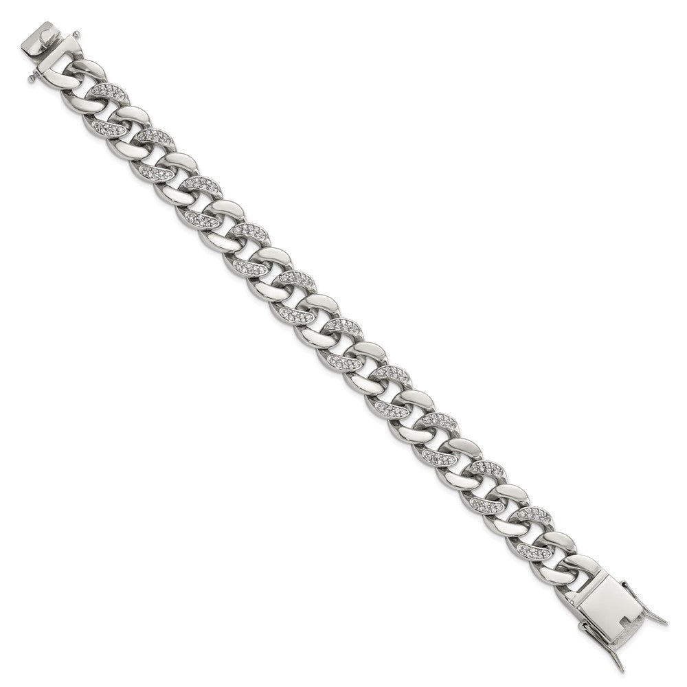 Chisel Stainless Steel Polished with CZ 8 inch Curb Link Bracelet