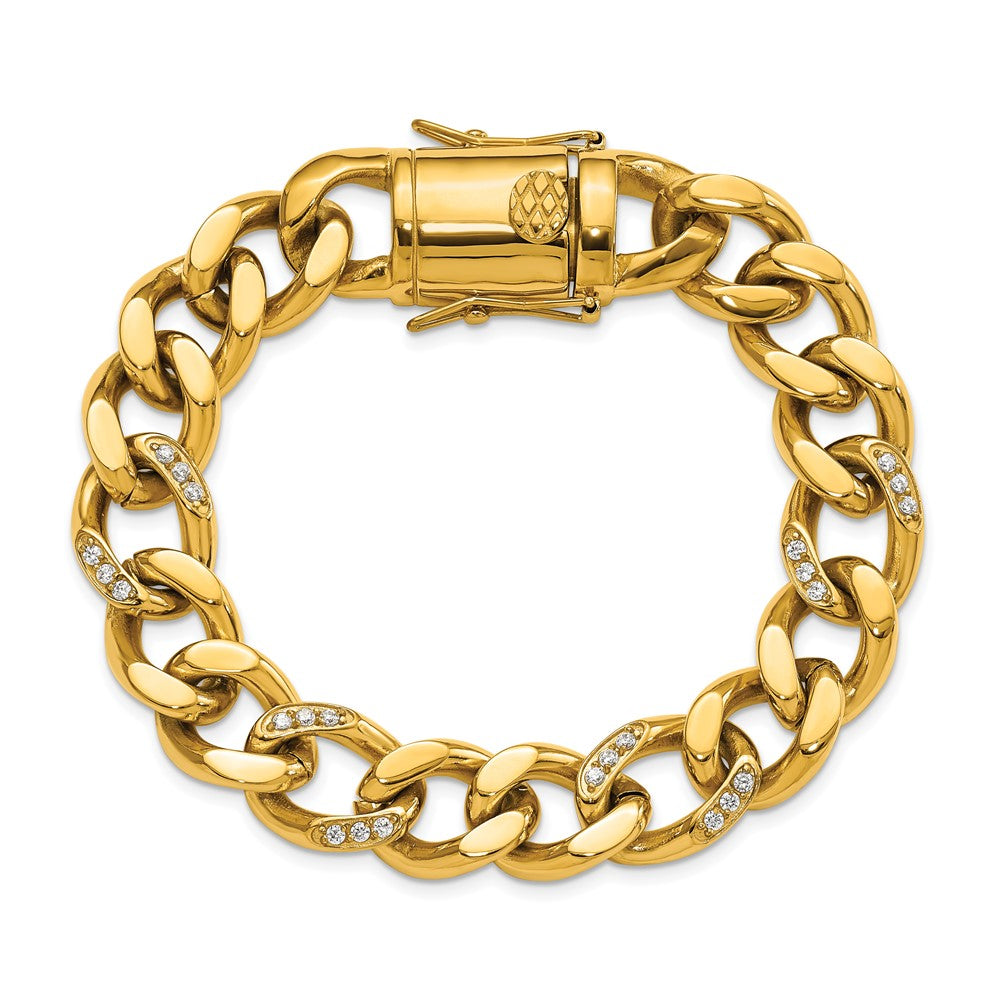 Chisel Stainless Steel Polished Yellow IP-plated with CZ 8 inch Curb Link Bracelet