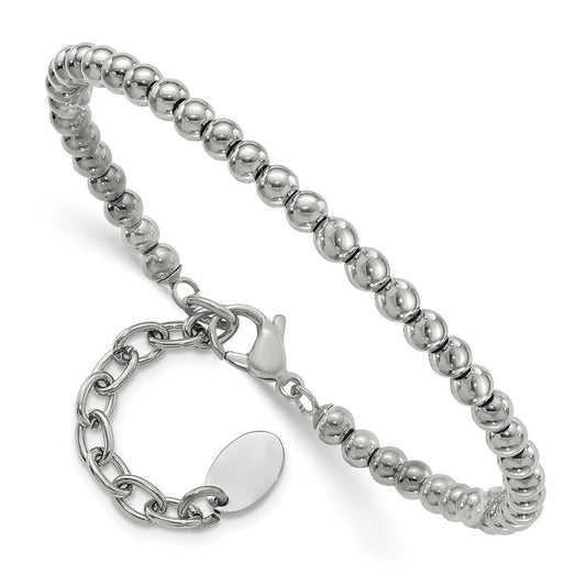 Chisel Stainless Steel Polished 4mm Beaded 6.5 inch Bracelet with 1.5 inch Extension