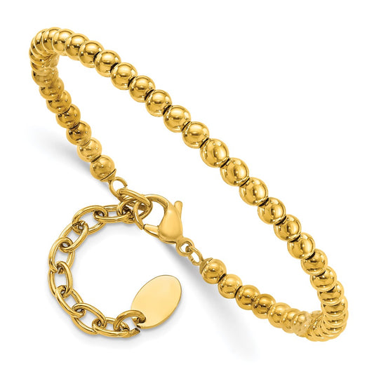 Chisel Stainless Steel Polished Yellow IP-plated 4mm Beaded 6.5 inch Bracelet with 1.5 inch Extension