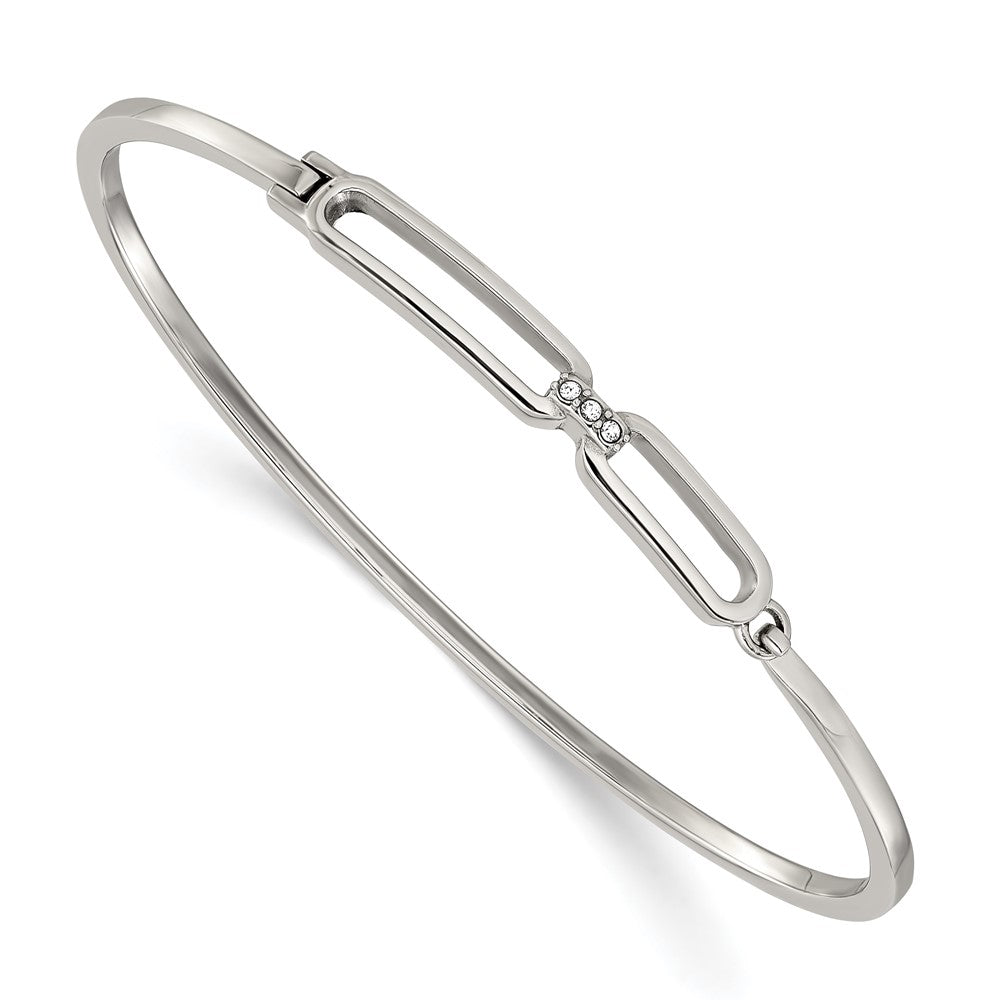 Chisel Stainless Steel Polished with Crystals 6.5 inch Hinged Bangle