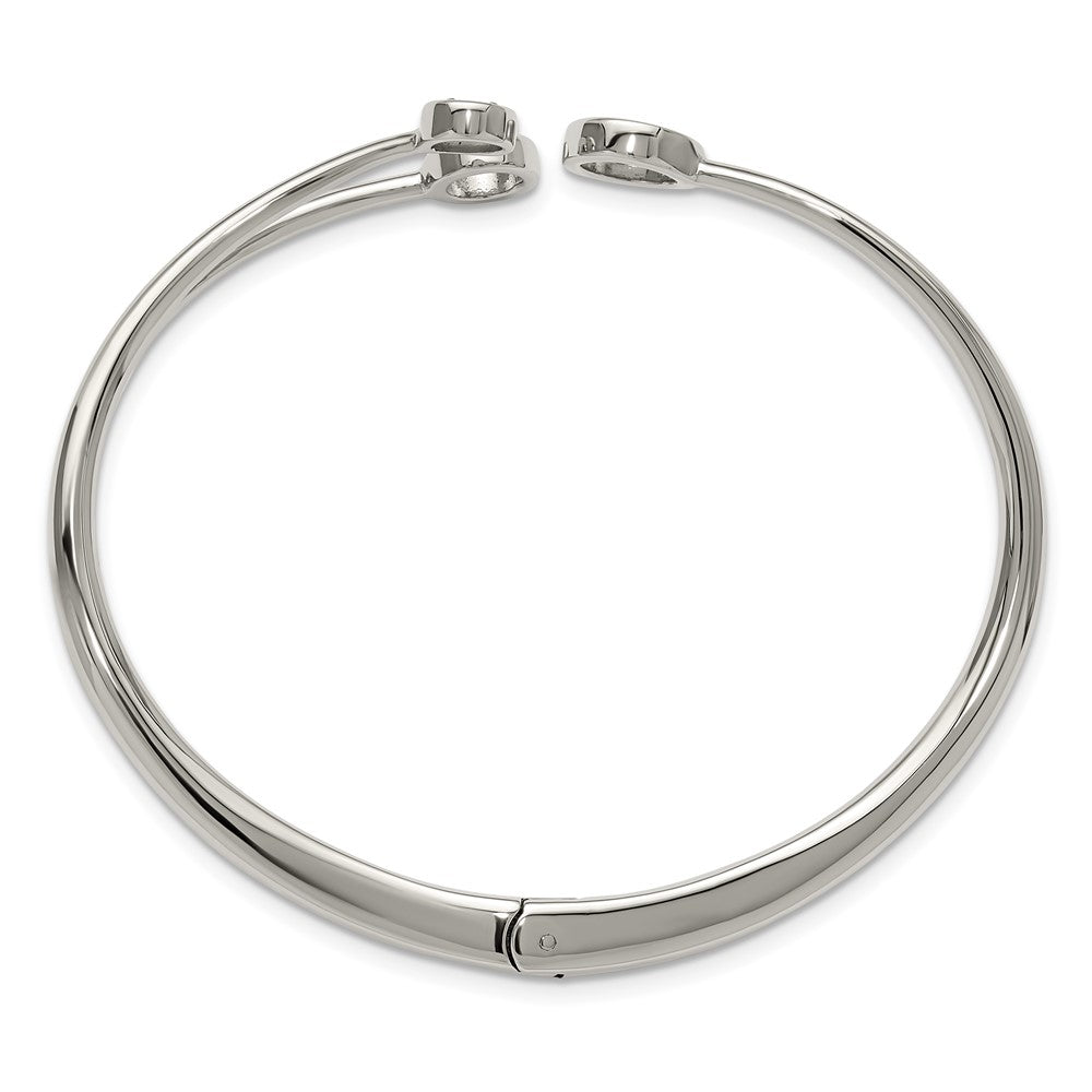 Chisel Stainless Steel Polished with Crystals 6.75 inch Hinged Cuff Bangle