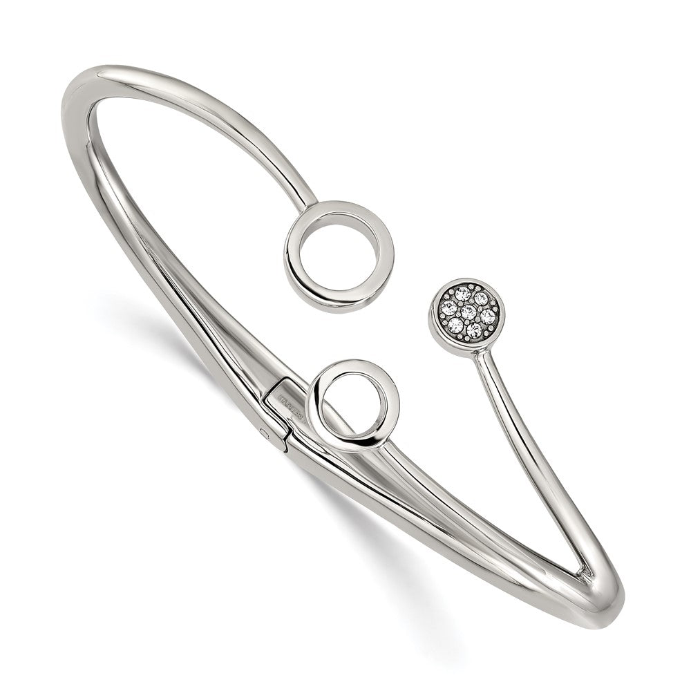 Chisel Stainless Steel Polished with Crystals 6.75 inch Hinged Cuff Bangle