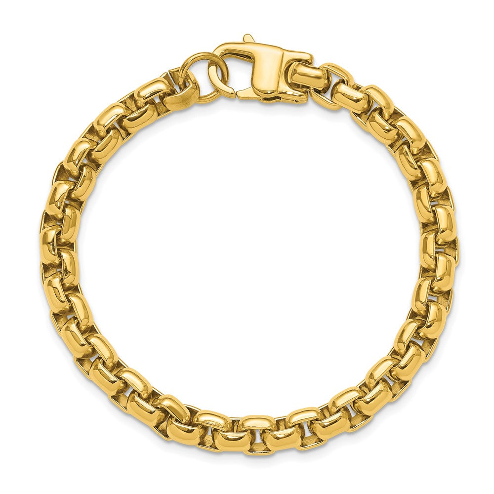 Chisel Stainless Steel Polished Yellow IP-plated 8mm 9 inch Round Box Chain Bracelet