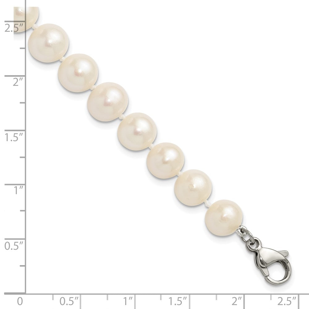 Chisel Stainless Steel Polished 9-10mm Hand Knotted White Round Freshwater Cultured Pearl 8 inch Bracelet