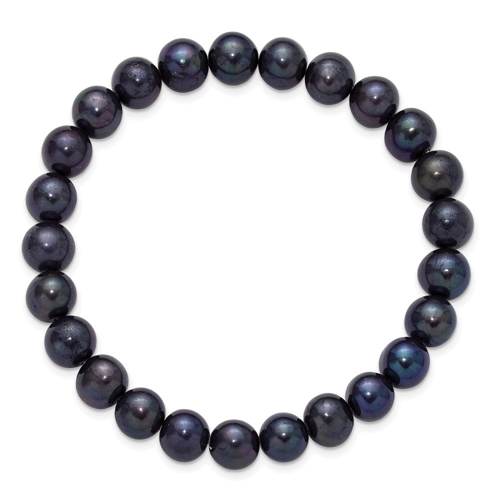 Chisel 8-9mm Black Round Freshwater Cultured Pearl 7 inch Stretch Bracelet