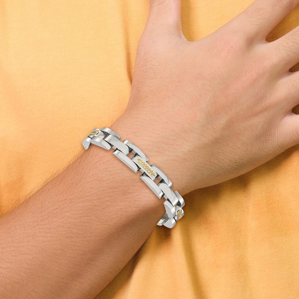 Chisel Stainless Steel Polished with 14K Gold Accent 8.25 inch Link Bracelet