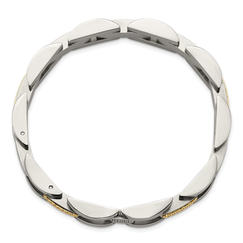 Chisel Stainless Steel Polished with 14K Gold Accent 8.25 inch Link Bracelet