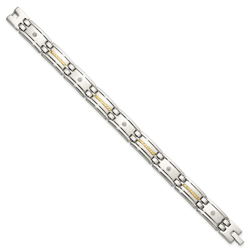 Chisel Stainless Steel Polished with Diamond-cut 14K Gold Accent and .03ct. Diamond 8.75 inch Link Bracelet